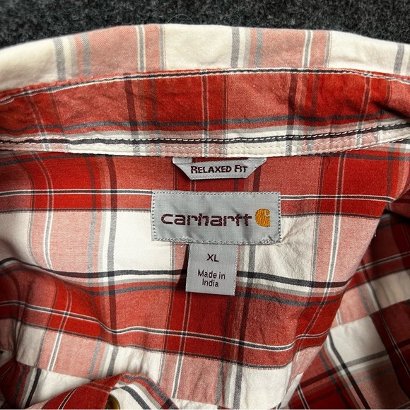 Carhartt Relaxed Fit Red Plaid Button-Up Shirt Size XL - Picture 12 of 12